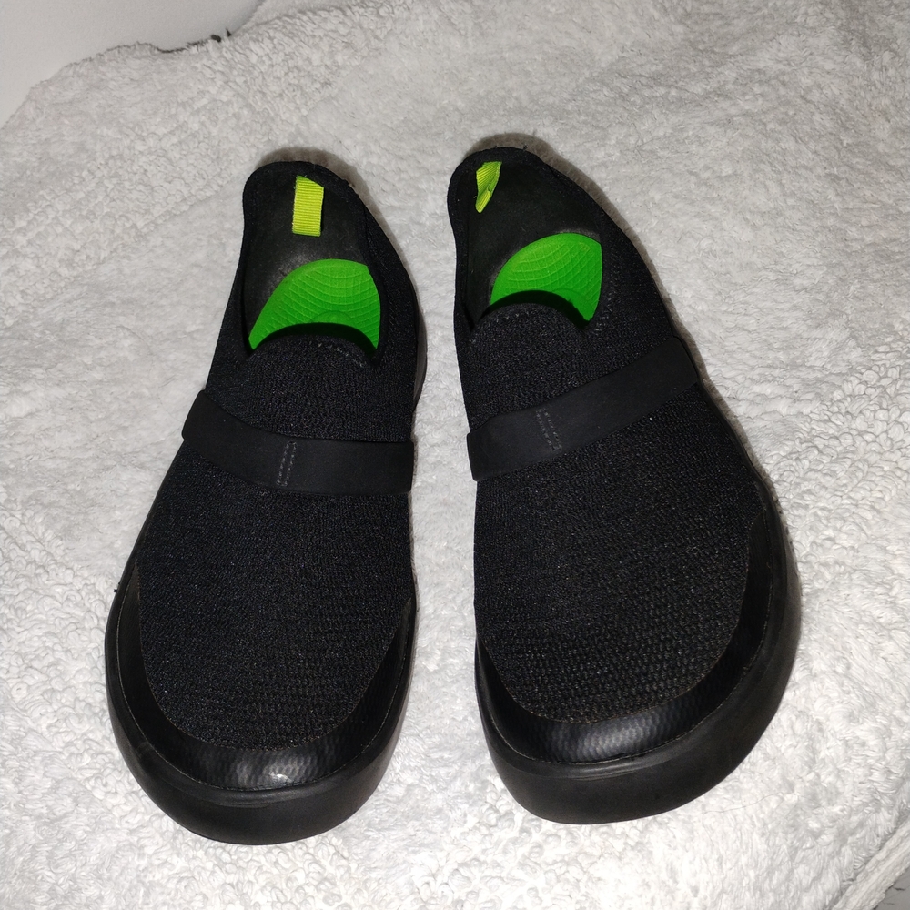 OOFOS Black and Neon Green Athletic Shoes